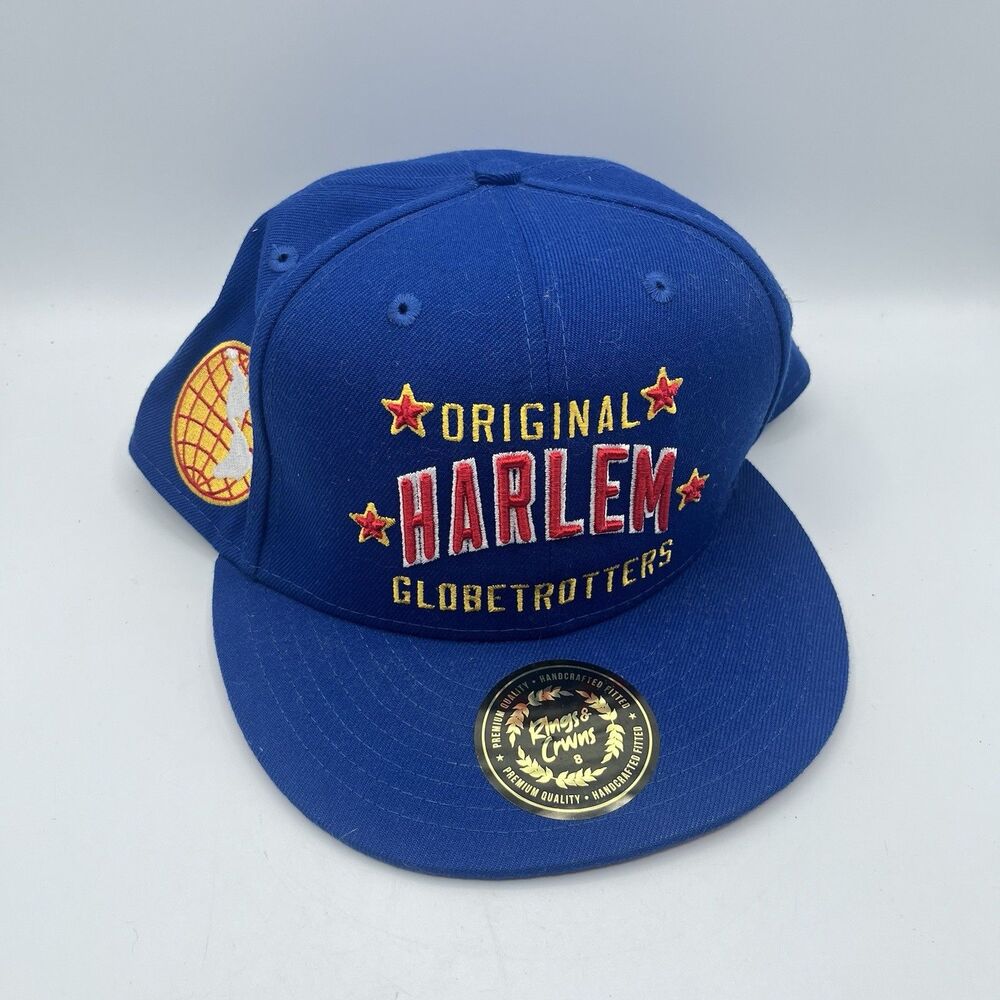 Original Harlem Globetrotters Hat Cap Fitted Size 8 Blue Rings & Crwns
